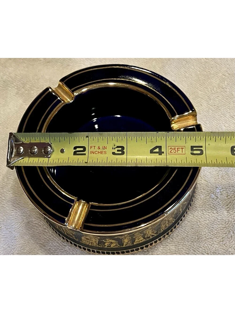 3 Pcs Set SPYROPULOS Greek D. Cup & Saucer, Vase Ashtray, 24k Trim, Cobalt B